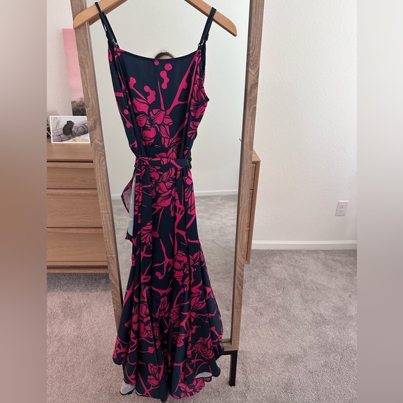 Gorgeous wrap bodice spaghetti strap Maxi Dress Navy Pink size Small - Picture 6 of 7
